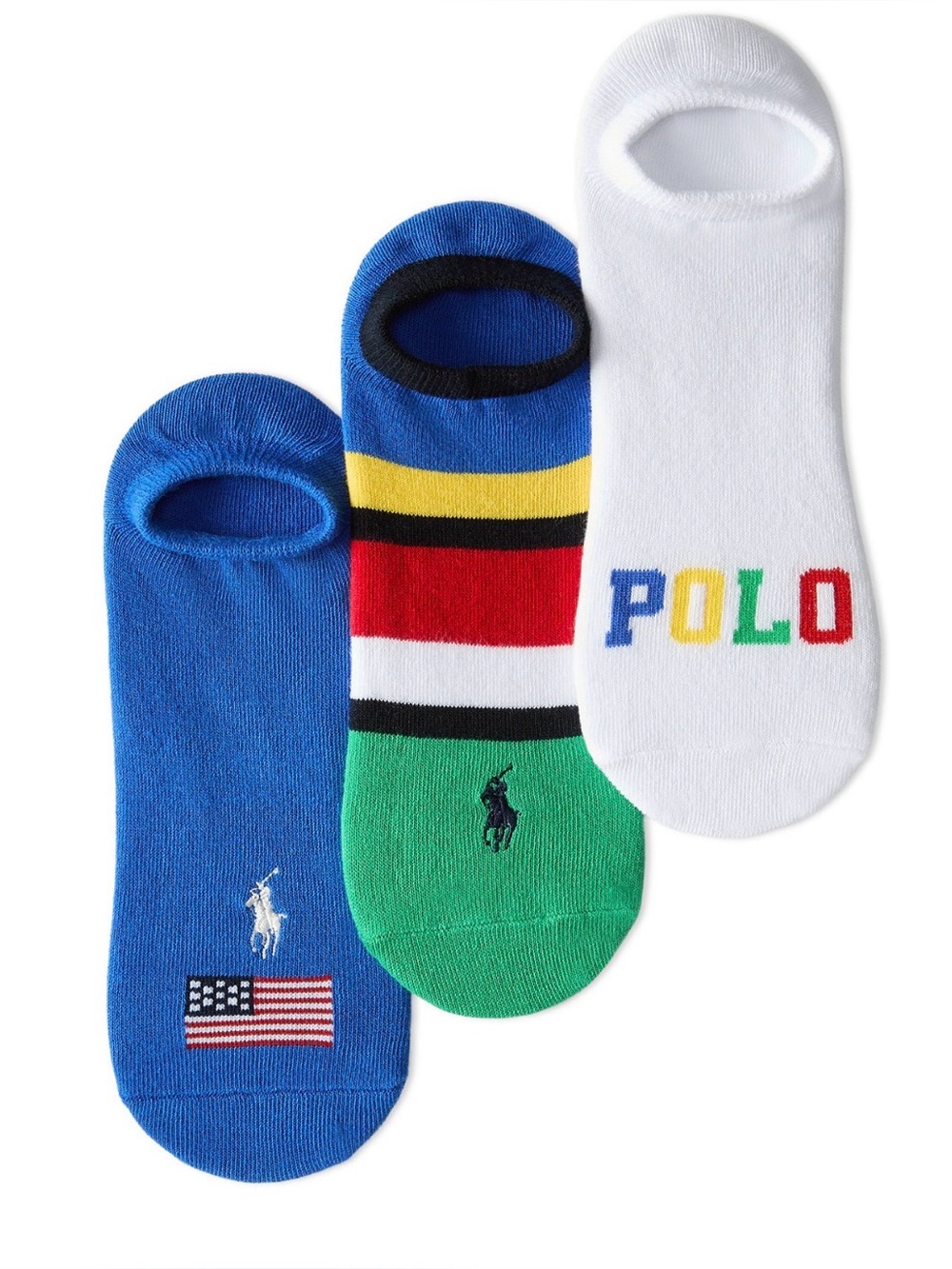 Polo by Ralph Lauren Trio No-Show Socks in Blue, Green & White